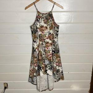 White vintage floral high low midi dress